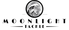 Black and white logo for Moonlight Tackle, featuring a circular wave graphic on a moon background with the text 'EST. 2026' and 'MOONLIGHT TACKLE' below.